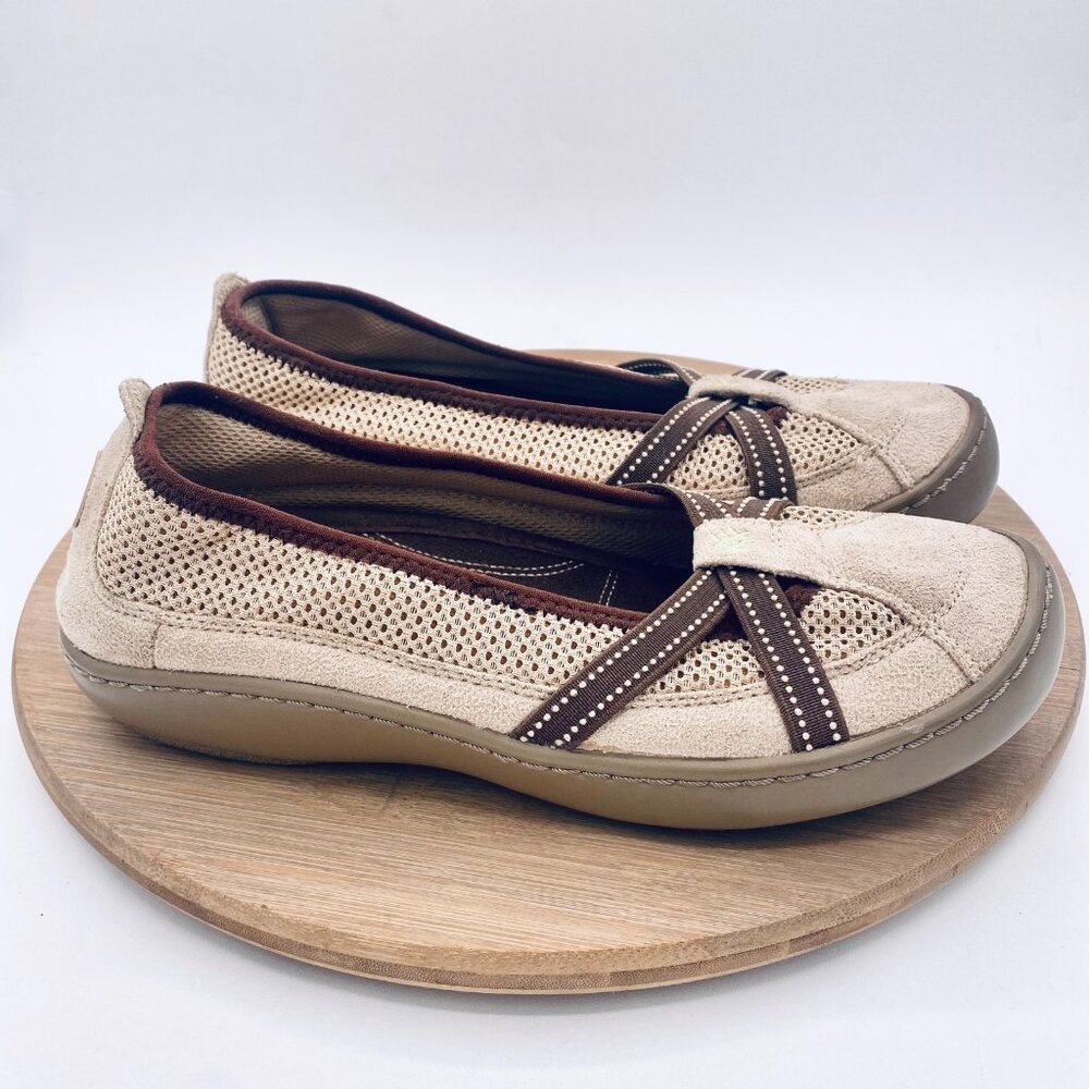Terrasoles Shoes Womens 9 Beige Suede Echo Crossband Sporty Flats